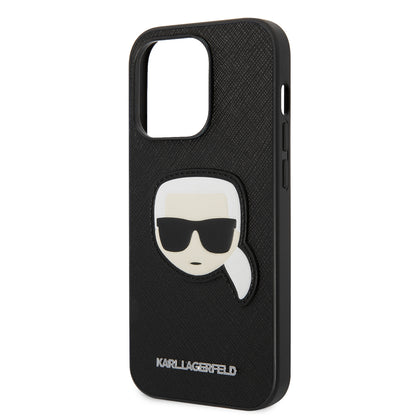 Kotelo Apple iPhone 14 Prolle, Karl Lagerfeld, Saffiano Karl's Head, Musta