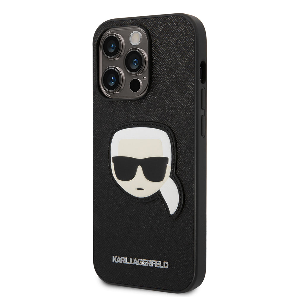 Kotelo Apple iPhone 14 Prolle, Karl Lagerfeld, Saffiano Karl's Head, Musta