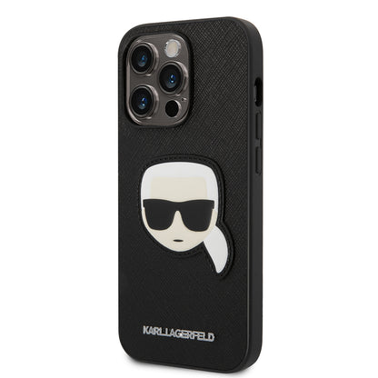 Kotelo Apple iPhone 14 Prolle, Karl Lagerfeld, Saffiano Karl's Head, Musta