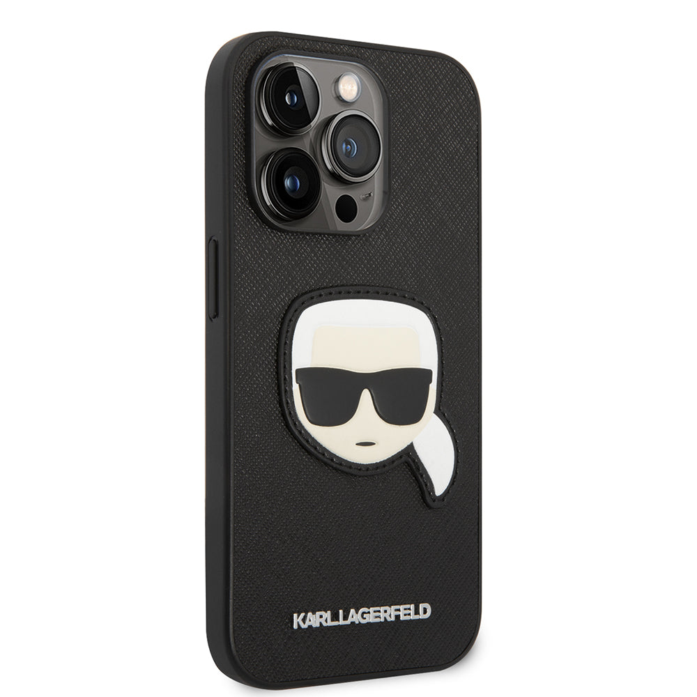 Kotelo Apple iPhone 14 Prolle, Karl Lagerfeld, Saffiano Karl's Head, Musta