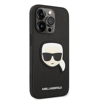 Kotelo Apple iPhone 14 Prolle, Karl Lagerfeld, Saffiano Karl's Head, Musta