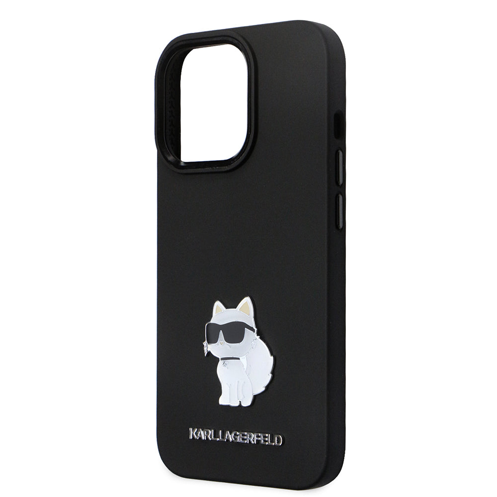 Kotelo Apple iPhone 14 Prolle, Karl Lagerfeld, Silicone Choupette Metal, Musta