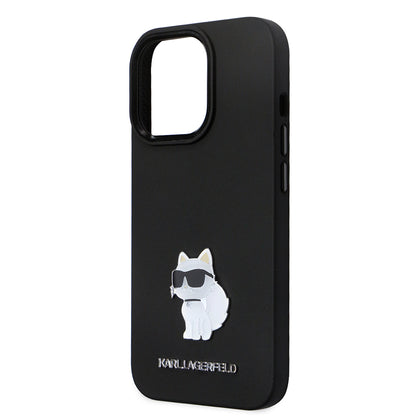 Kotelo Apple iPhone 14 Prolle, Karl Lagerfeld, Silicone Choupette Metal, Musta