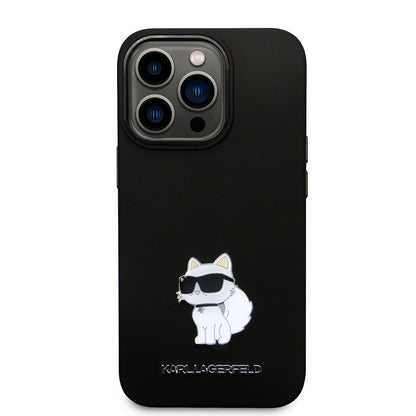 Kotelo Apple iPhone 14 Prolle, Karl Lagerfeld, Silicone Choupette Metal, Musta