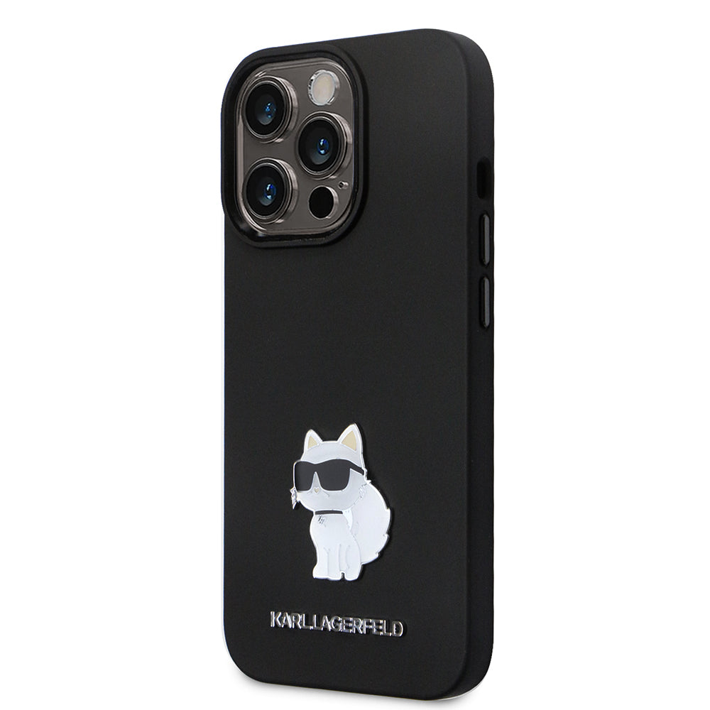Kotelo Apple iPhone 14 Prolle, Karl Lagerfeld, Silicone Choupette Metal, Musta