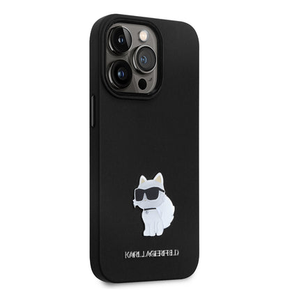Kotelo Apple iPhone 14 Prolle, Karl Lagerfeld, Silicone Choupette Metal, Musta
