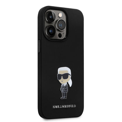 Case for Apple iPhone 14 Pro, Karl Lagerfeld, Silicone Ikonik Karl Metal, Black