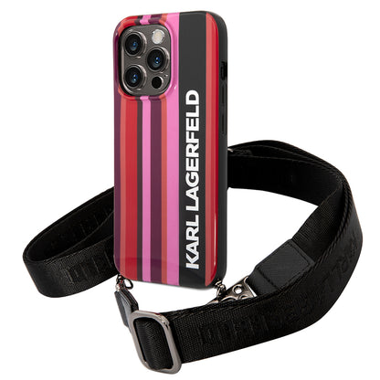 Kotelo Apple iPhone 14 Pro Max:lle, Karl Lagerfeld, Color Stripes with Strap, Pinkki