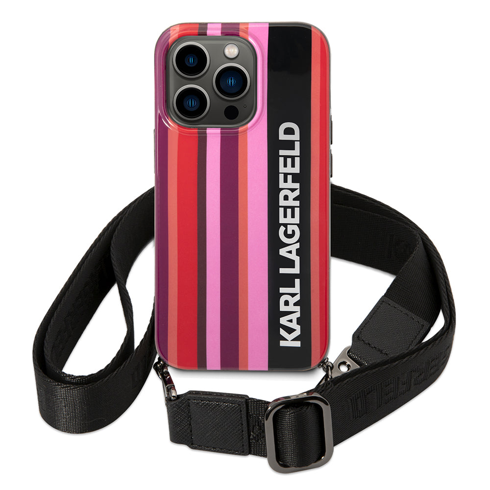 Kotelo Apple iPhone 14 Pro Max:lle, Karl Lagerfeld, Color Stripes with Strap, Pinkki