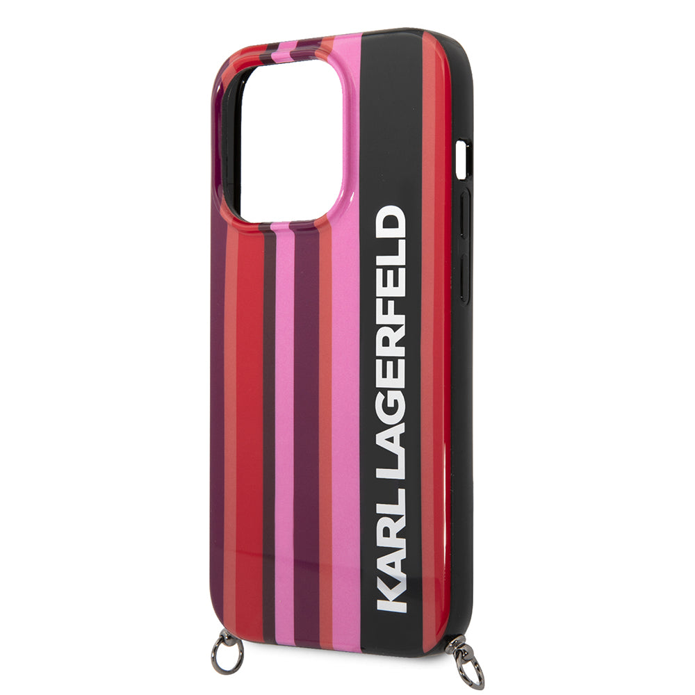 Kotelo Apple iPhone 14 Pro Max:lle, Karl Lagerfeld, Color Stripes with Strap, Pinkki