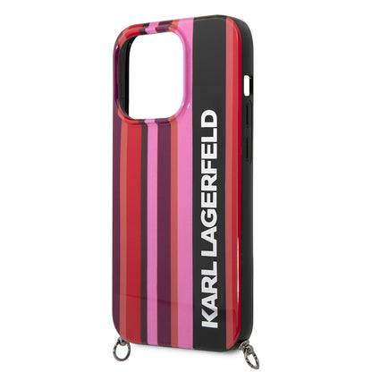 Kotelo Apple iPhone 14 Pro Max:lle, Karl Lagerfeld, Color Stripes with Strap, Pinkki