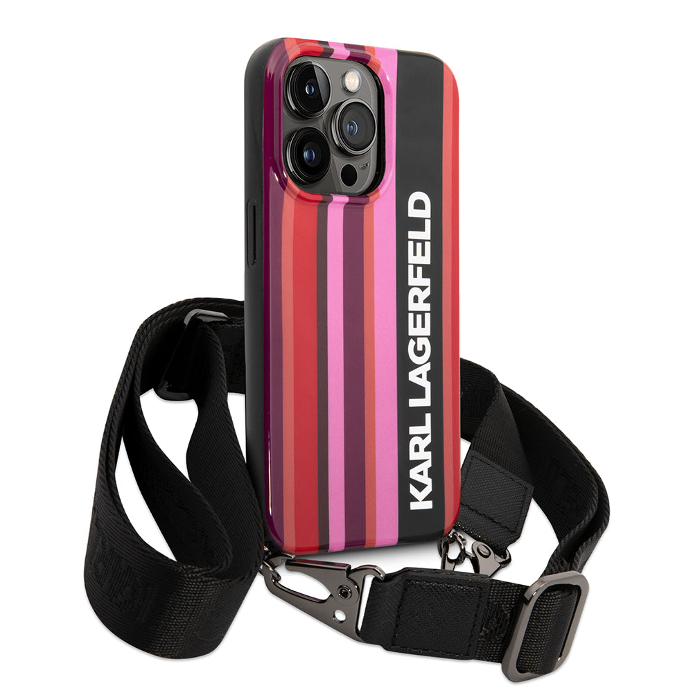 Kotelo Apple iPhone 14 Pro Max:lle, Karl Lagerfeld, Color Stripes with Strap, Pinkki