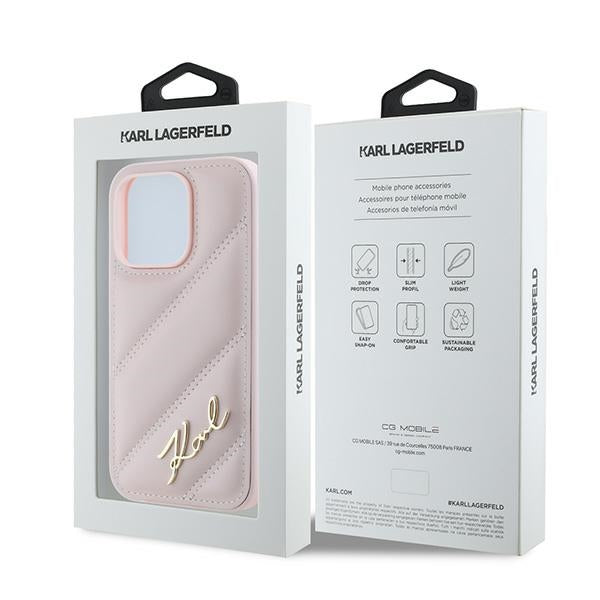 Case for Apple iPhone 14 Pro Max, Karl Lagerfeld, Diagonal Quilted Script, Pink