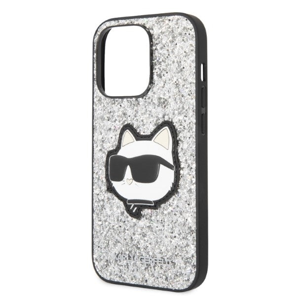 Kotelo Apple iPhone 14 Pro Max:lle, Karl Lagerfeld, Glitter Choupette Patch, Hopeanvärinen