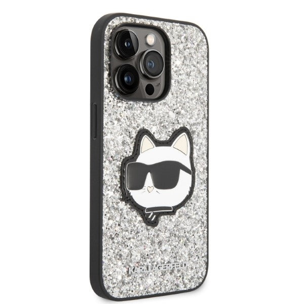 Kotelo Apple iPhone 14 Pro Max:lle, Karl Lagerfeld, Glitter Choupette Patch, Hopeanvärinen