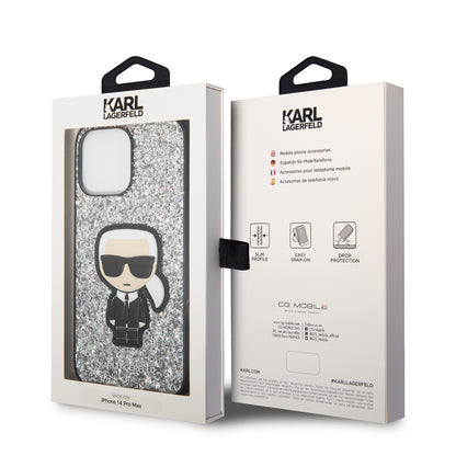 Kotelo Apple iPhone 14 Pro Max:lle, Karl Lagerfeld, Glitter Flakes Ikonik Karl, Hopea