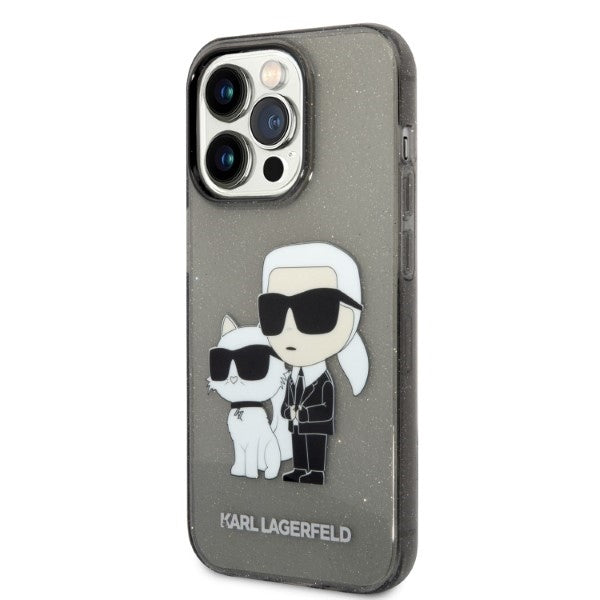 Kotelo Apple iPhone 14 Pro Max:lle, Karl Lagerfeld, Glitter Karl & Choupette, Musta.