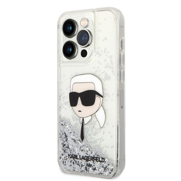 Case for Apple iPhone 14 Pro Max, Karl Lagerfeld, Glitter Karl's Head, Silver