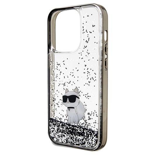 Kotelo Apple iPhone 14 Pro Max:lle, Karl Lagerfeld, Liquid Glitter Choupette, Läpinäkyvä