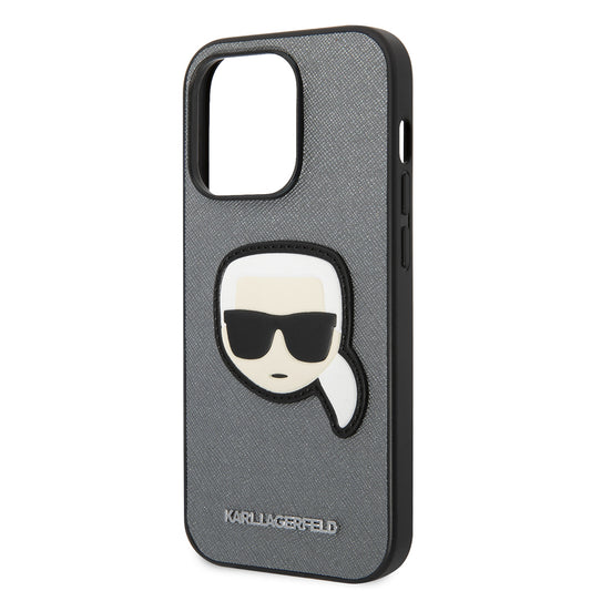 Suojakotelo Apple iPhone 14 Pro Maxille, Karl Lagerfeld, Saffiano Karl's Head, Hopeanvärinen