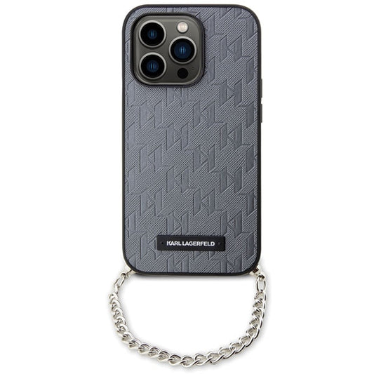 Kotelo Apple iPhone 14 Pro Max:lle, Karl Lagerfeld, Saffiano Monogram Chain, Hopeanvärinen