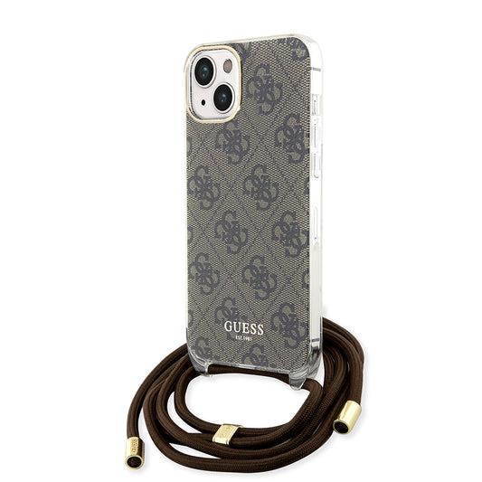Suojakotelo Apple iPhone 15:lle, Guess, 4G IML Printed Crossbody, Ruskea