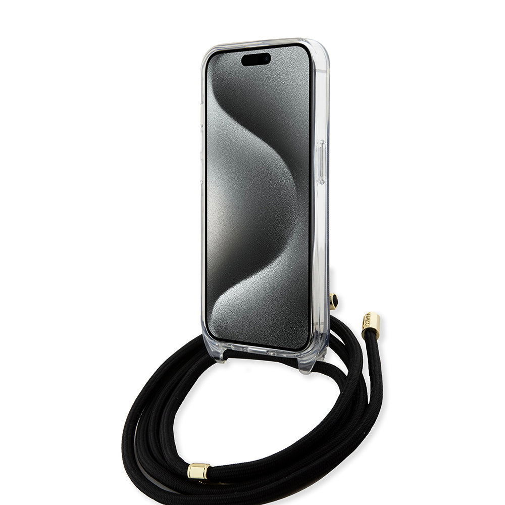 Suojakotelo Apple iPhone 15:lle, Guess, 4G IML Printed Crossbody, Musta