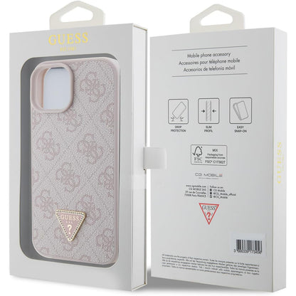 Case for Apple iPhone 15, Guess, 4G Triangle Strass, Pink