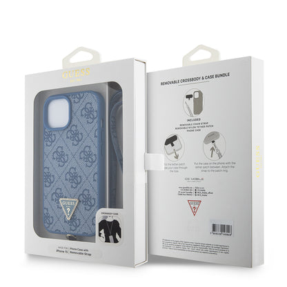 Kotelo Apple iPhone 15:lle, Guess, Crossbody 4G Metal Logo, Sininen