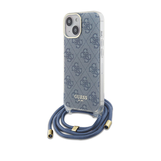 Case for Apple iPhone 15, Guess, Crossbody Cord 4G Print, Blue
