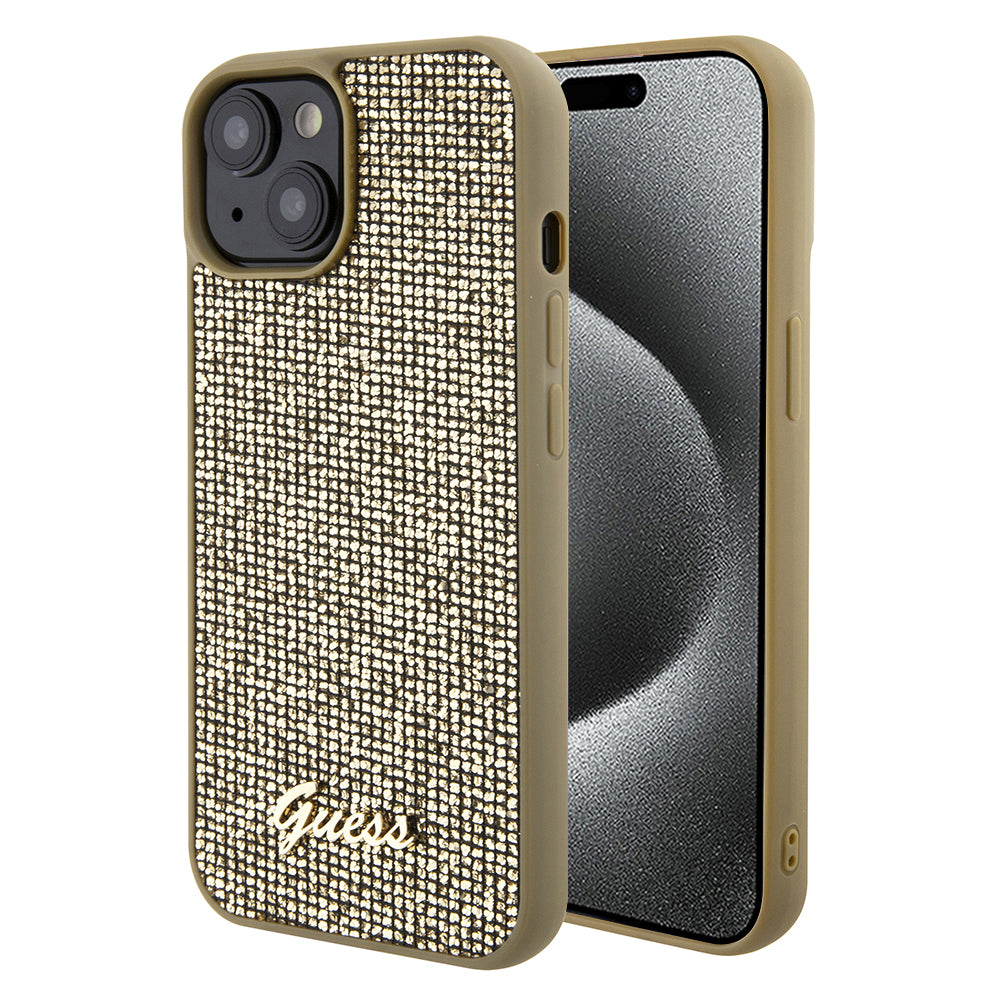 Kotelo Apple iPhone 15:lle, Guess, Disco Metal Script, Kultainen