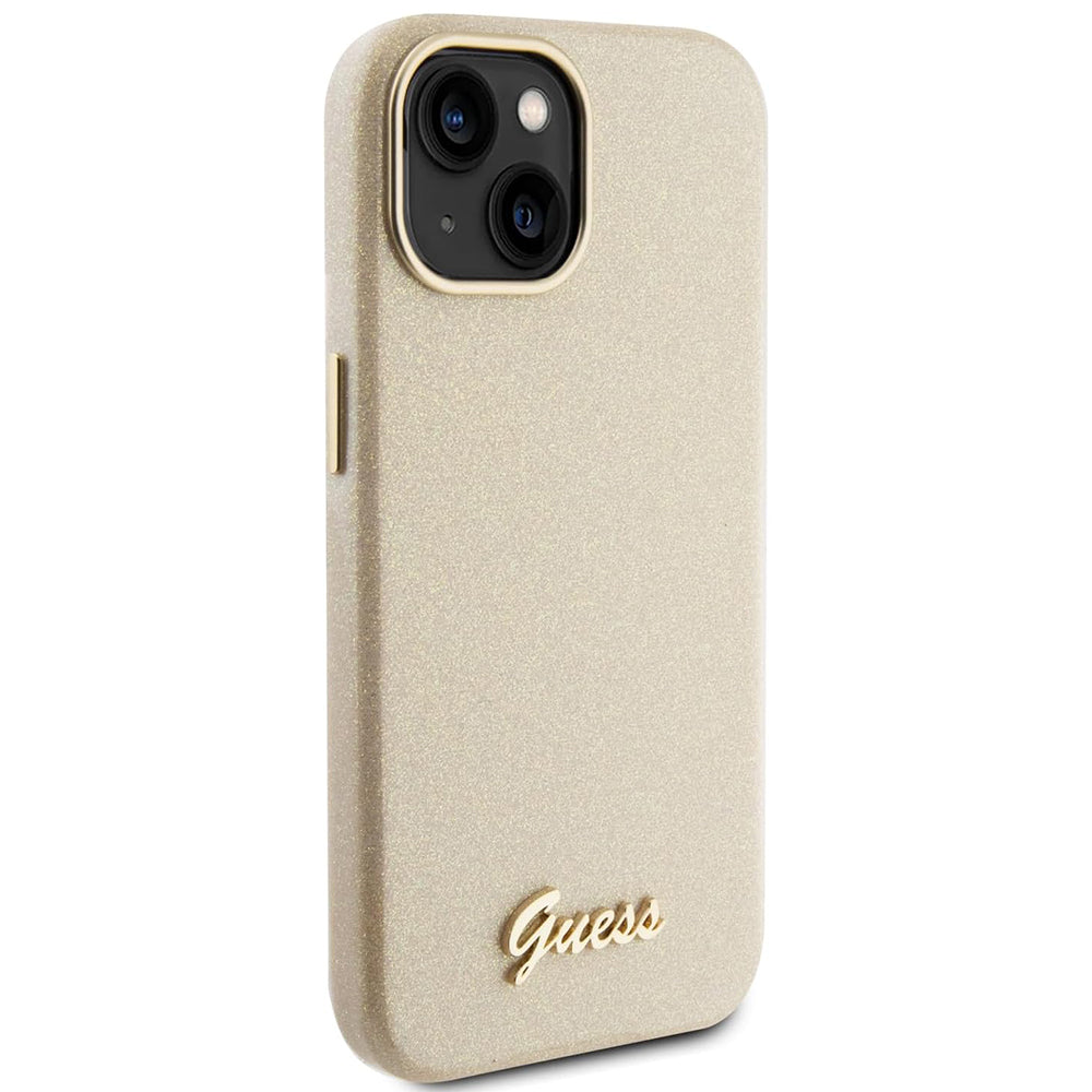 Kotelo Apple iPhone 15:lle, Guess, Glitter Glossy Script, Beige