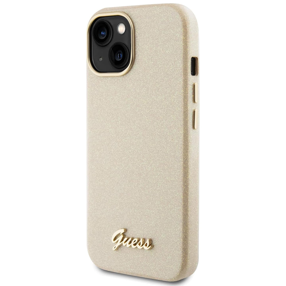 Kotelo Apple iPhone 15:lle, Guess, Glitter Glossy Script, Beige
