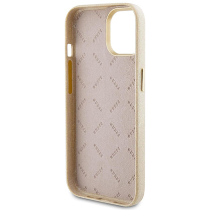 Kotelo Apple iPhone 15:lle, Guess, Glitter Glossy Script, Beige