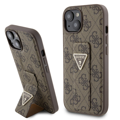 Kotelo Apple iPhone 15:lle, Guess, Grip Stand 4G Triangle Strass, Ruskea