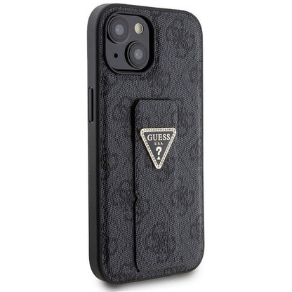 Kotelo Apple iPhone 15:lle, Guess, Grip Stand 4G Triangle Strass, Musta