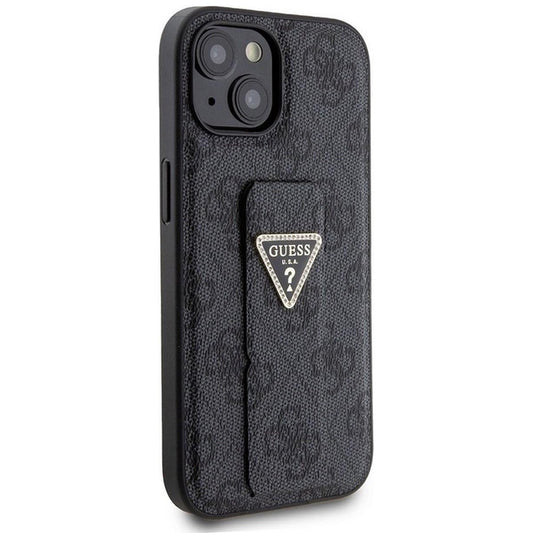 Kotelo Apple iPhone 15:lle, Guess, Grip Stand 4G Triangle Strass, Musta