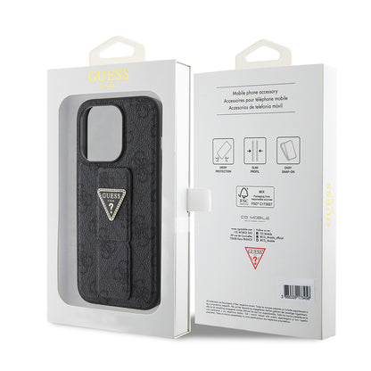 Kotelo Apple iPhone 15:lle, Guess, Grip Stand 4G Triangle Strass, Musta
