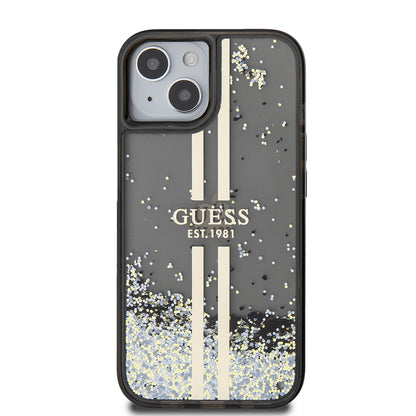 Kotelo Apple iPhone 15:lle, Guess, Liquid Glitter Gold Stripes, Musta