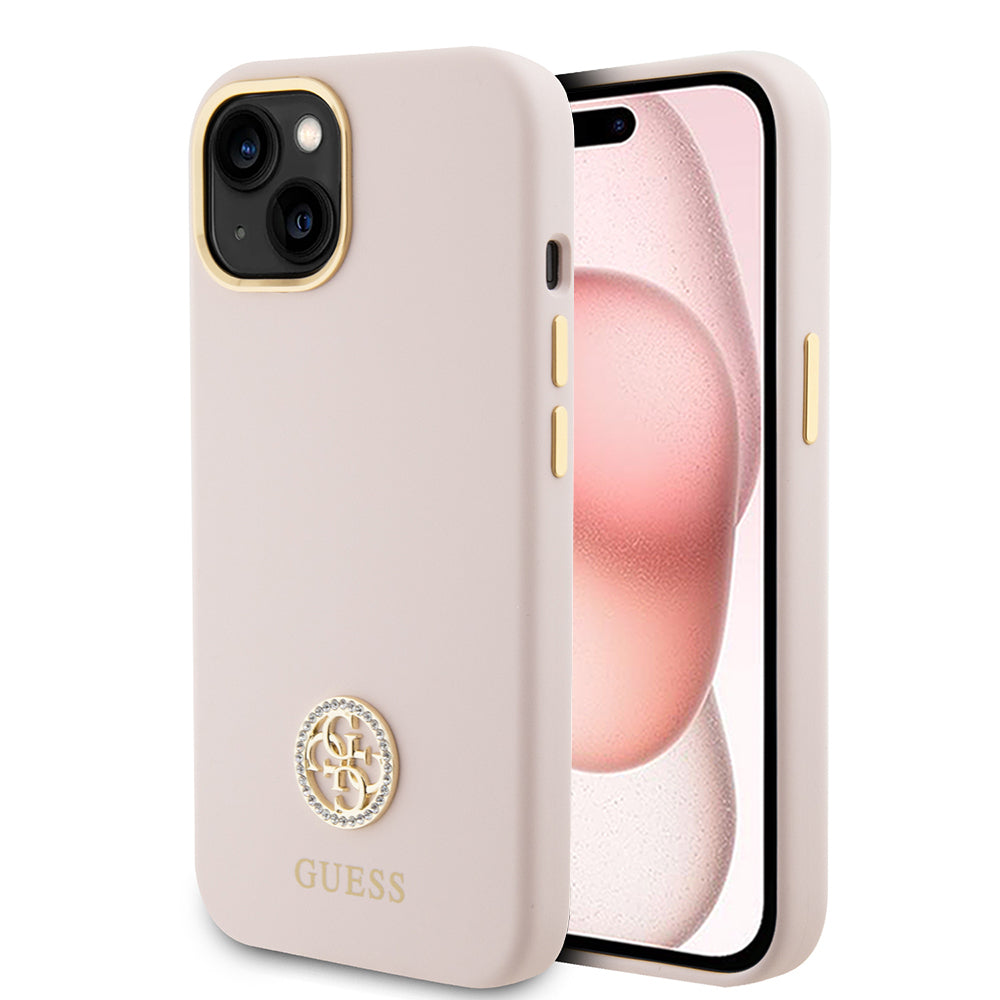Suojakotelo Apple iPhone 15:lle, Guess, Logo Strass 4G, Vaaleanpunainen