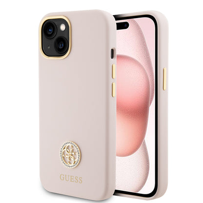 Suojakotelo Apple iPhone 15:lle, Guess, Logo Strass 4G, Vaaleanpunainen