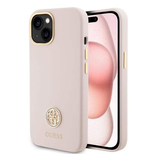 Suojakotelo Apple iPhone 15:lle, Guess, Logo Strass 4G, Vaaleanpunainen
