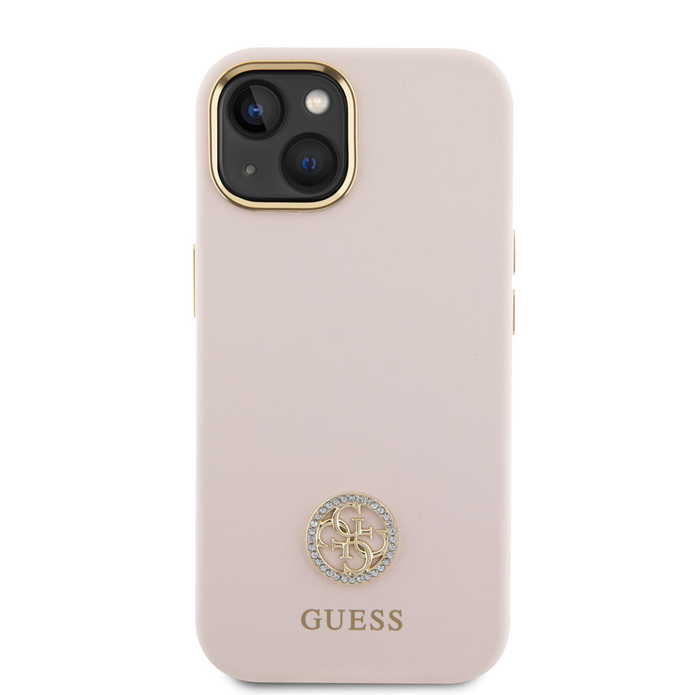 Suojakotelo Apple iPhone 15:lle, Guess, Logo Strass 4G, Vaaleanpunainen