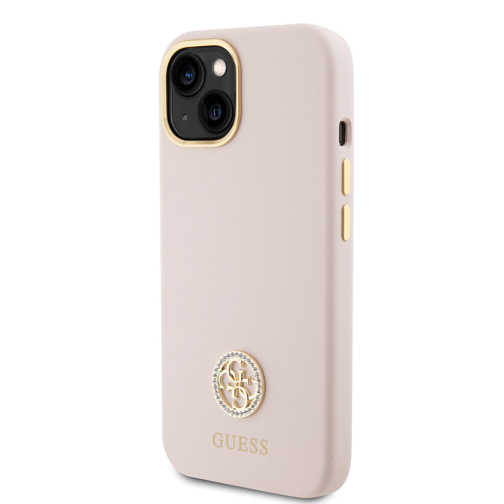 Suojakotelo Apple iPhone 15:lle, Guess, Logo Strass 4G, Vaaleanpunainen