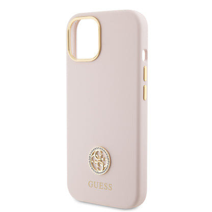 Suojakotelo Apple iPhone 15:lle, Guess, Logo Strass 4G, Vaaleanpunainen