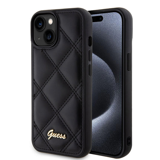 Kotelo Apple iPhone 15:lle, Guess, Quilted Metal Logo, Musta
