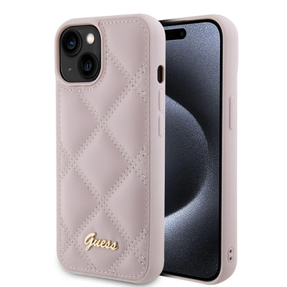 Kotelo Apple iPhone 15:lle, Guess, Quilted Metal Logo, Pinkki