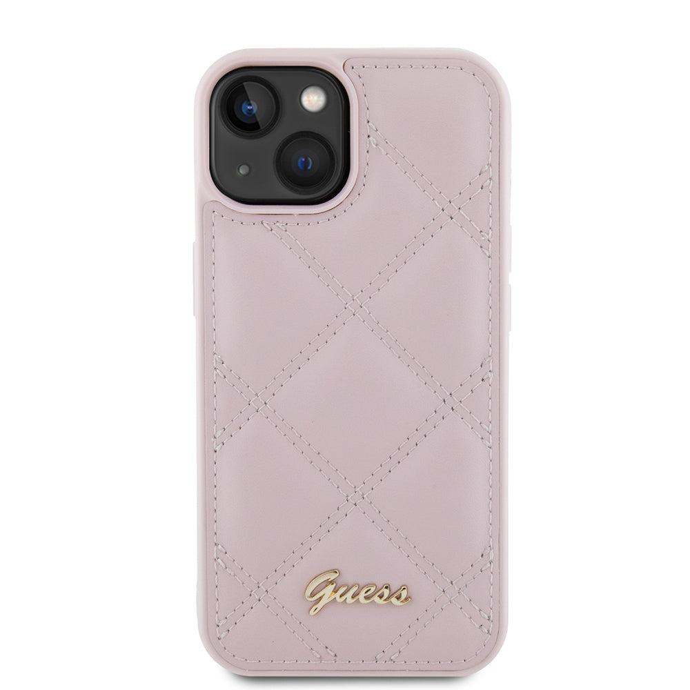 Kotelo Apple iPhone 15:lle, Guess, Quilted Metal Logo, Pinkki