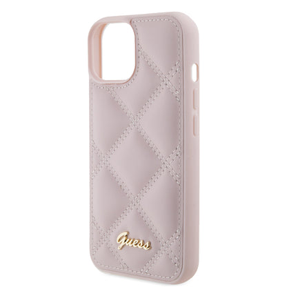 Kotelo Apple iPhone 15:lle, Guess, Quilted Metal Logo, Pinkki