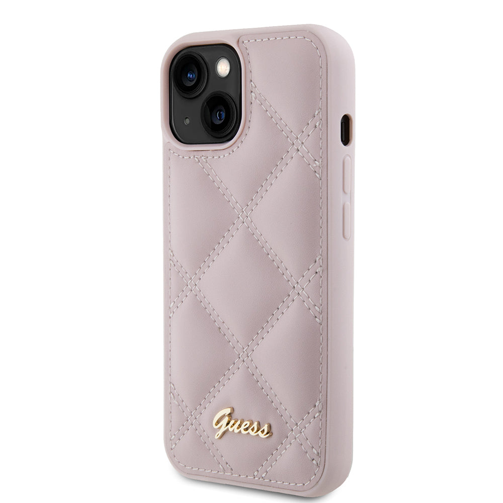 Kotelo Apple iPhone 15:lle, Guess, Quilted Metal Logo, Pinkki